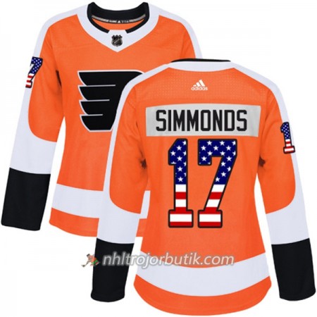Dame Ishockey Philadelphia Flyers Tröja Wayne Simmonds 17 Adidas 2017-2018 Orange USA Flag Fashion Authentic